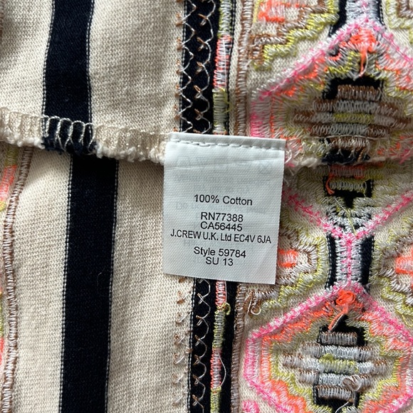 J. CREW Stitchwork Stripe Boat Neck 1/2 Sleeve Shirt Neon Embroidery - Small - Picture 11 of 14